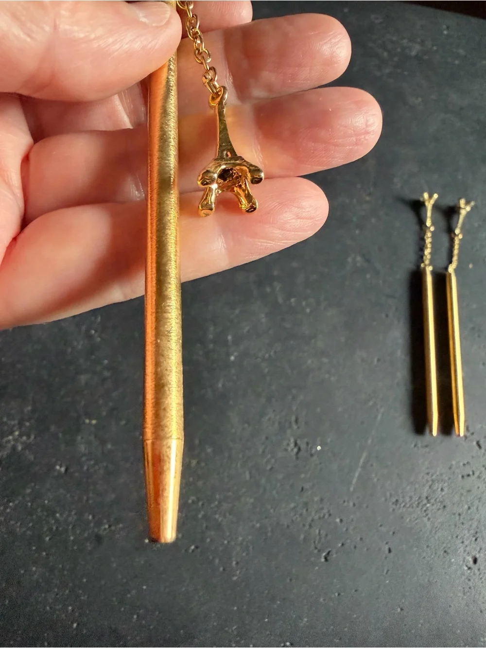 Gold Tone Metal Pen with Eiffel Tower Charm - Home Office Accessory
